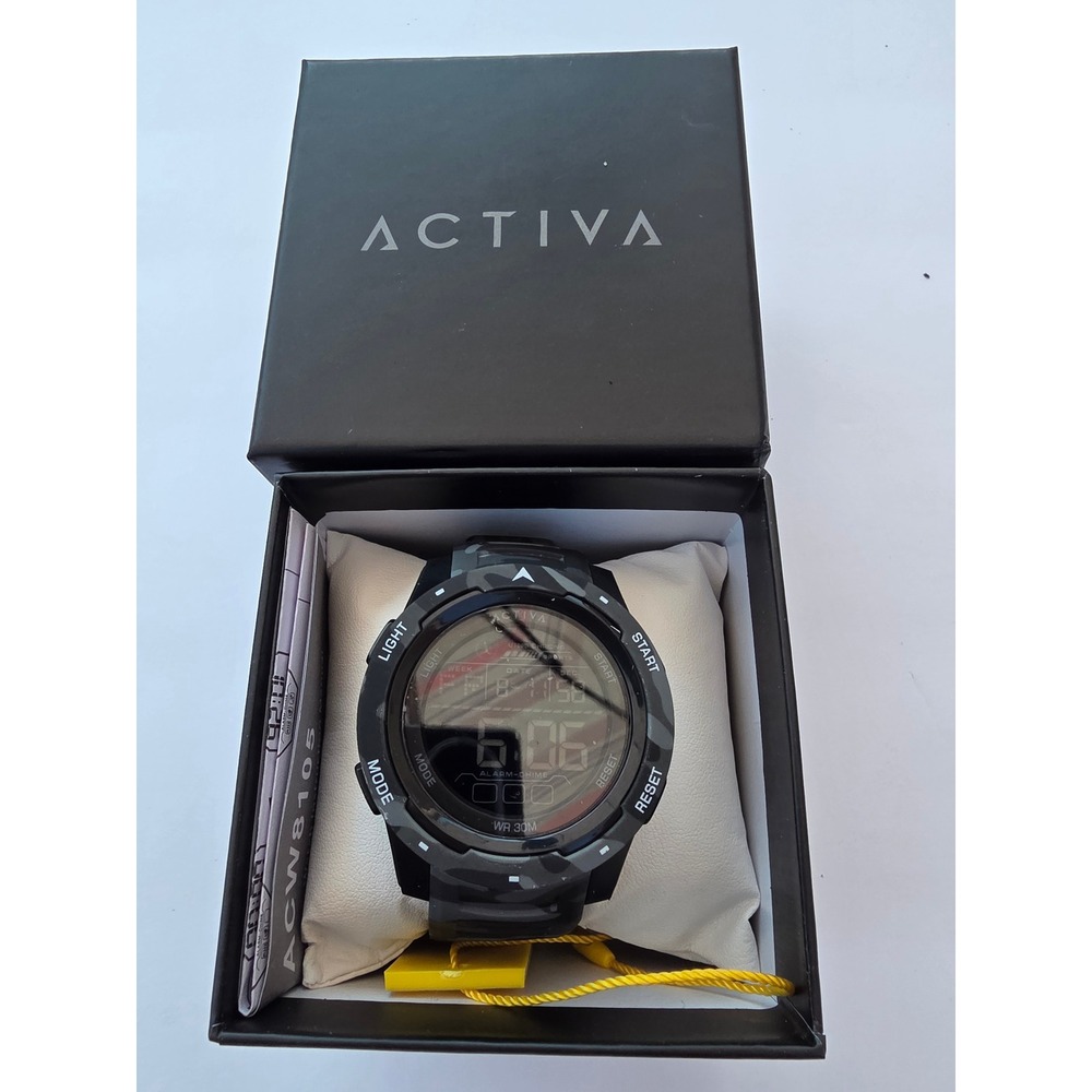 Activa ACW8105 Digital Sports Watch Grey Camo Black Silicone Strap WR 30M New